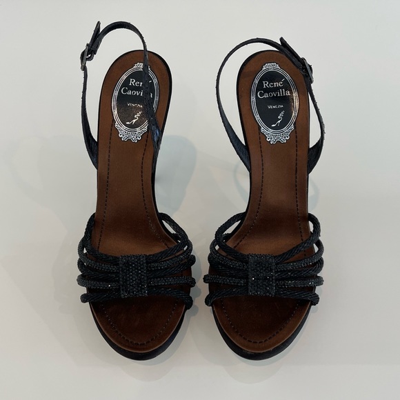 RENE CAOVILLA BLACK BROWN CRYSTAL SANDALS SIZE IT 37.5 / US 7.5 - Picture 4 of 16